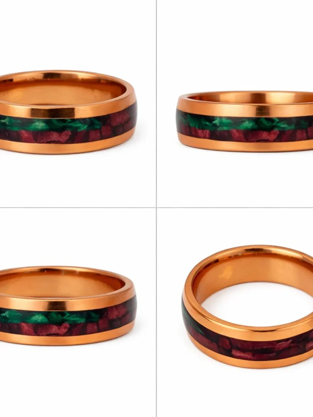 Size 12 Emerald Timber Inlay Band – 8mm Rose Gold Stainless Steel Wedding Band